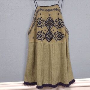 Green Matcha and Blue, Boho, Sleeveless Halter Sundress Top Y2K